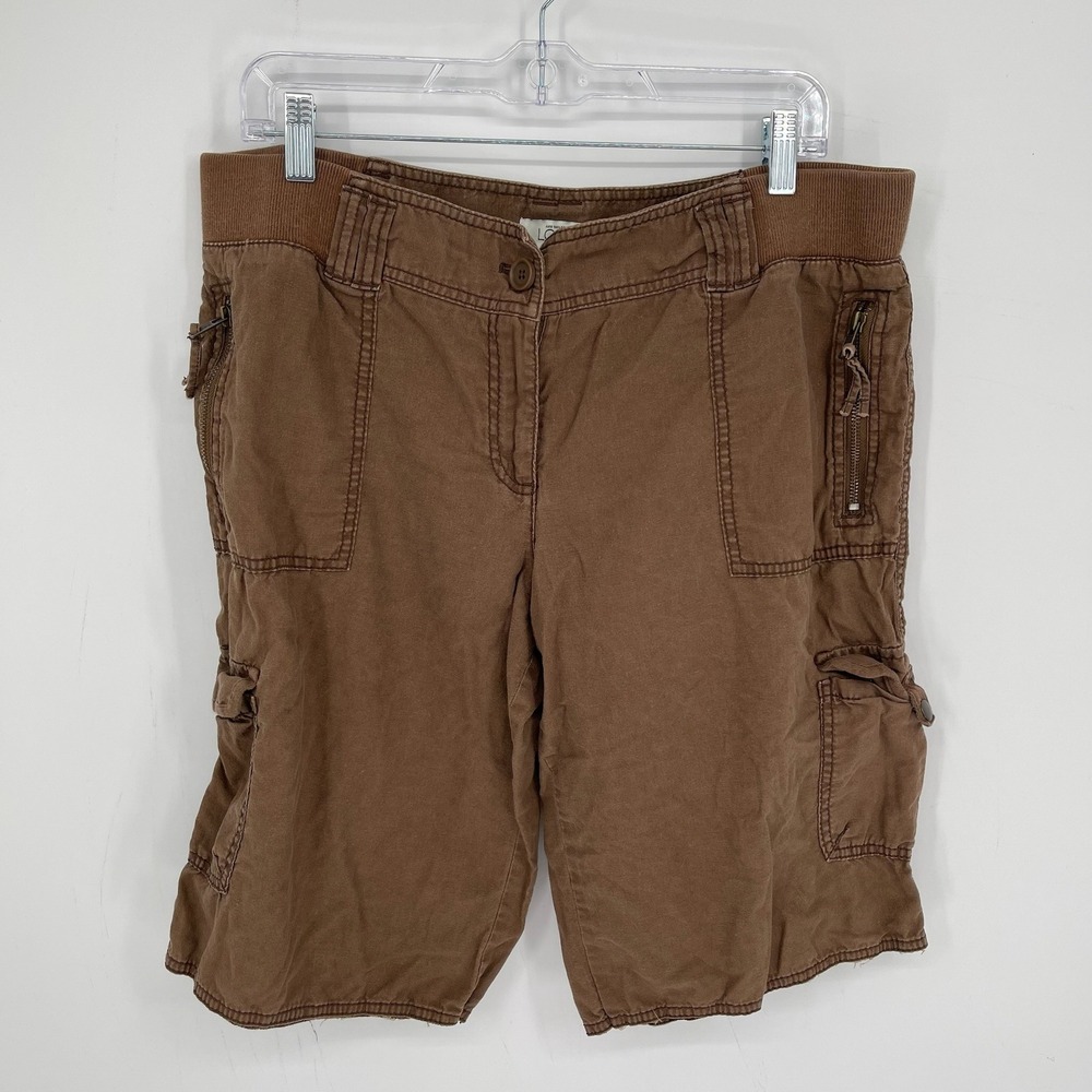 Ann Taylor LOFT Women's Brown Julie Linen Blend Cotton Cargo Shorts Size 14P